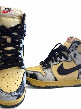 Nike Yellow and Black Tie-Dye High-Top Sneakers